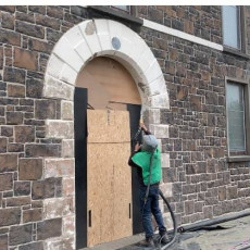 Shot blasting equipment being used