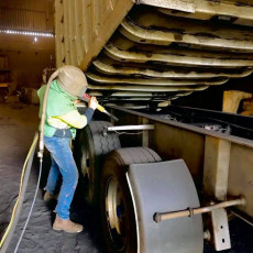 Shot blasting equipment being used